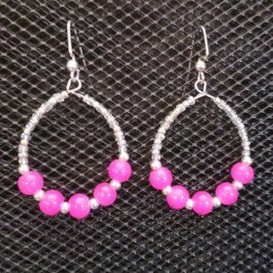 3/$20 Bright fuchsia & pink teardrop hoop earrings